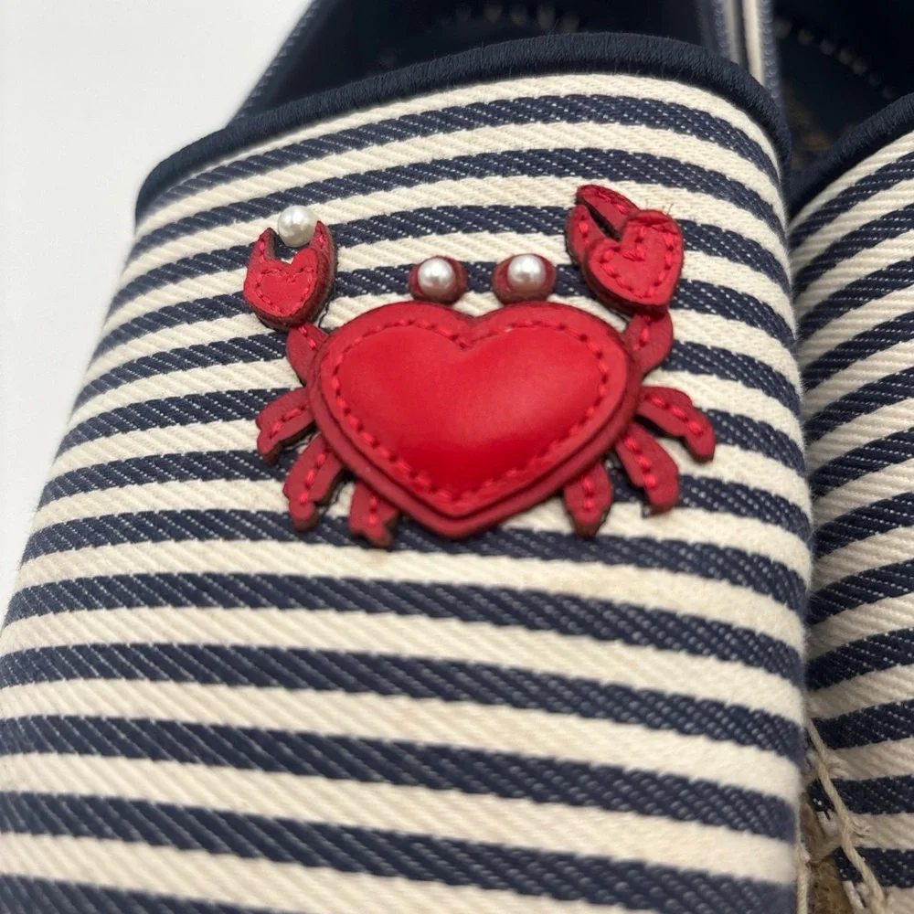 Kate Spade Navy and White Striped Espadrilles with Red Crab Detail - Picture 6 of 10